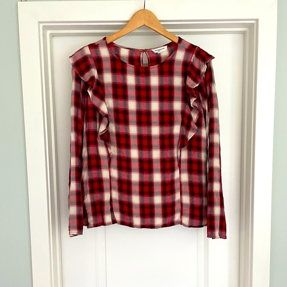 Beachlunchlounge Ruffle Plaid Top XL